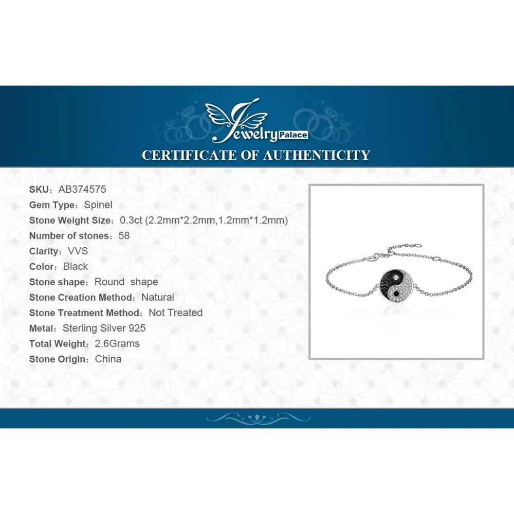 

JPalace Taiji Genuine Black Spinel Bangle Bracelet 925 Sterling Silver Gemstones Bracelets For Women Silver 925 Jewelry Making