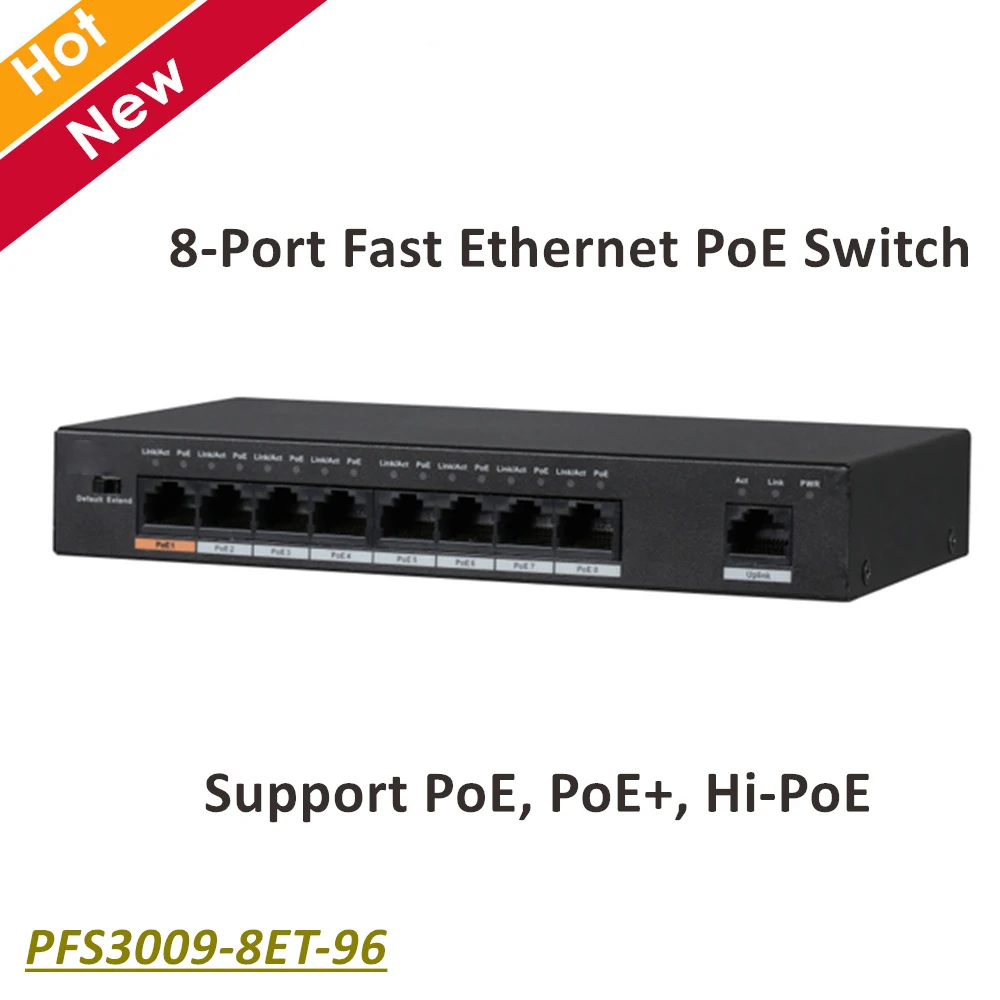 Dahua 8 Порты и разъёмы Fast Ethernet коммутатор питания через Ethernet Поддержка PoE, PoE+, совмещенный дальний/PoE 10/100 DC48~ 57 вольт Мощность Ex Порты и разъёмы версия без логотипа
