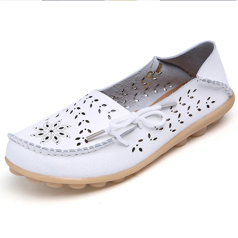 

Dropshipping Big Size 35-43 2019 Women Flats Shoes Genuine Leather Flats Ladies Shoes Female Cutout Slip on Ballet Flat Loafers