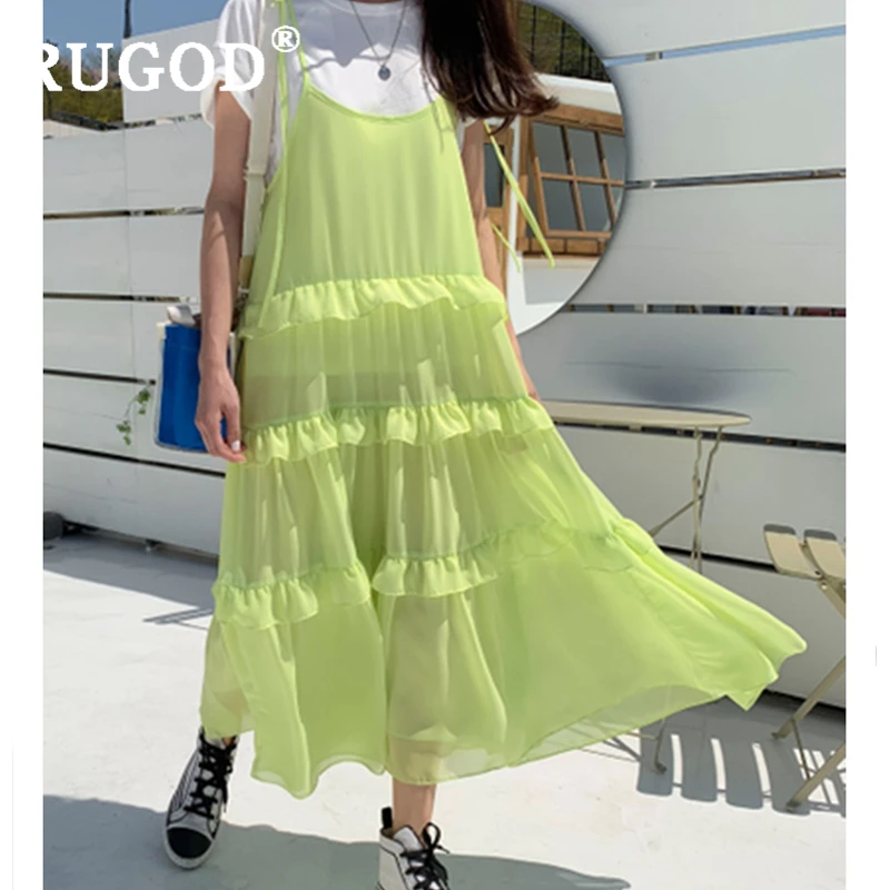Платье RUGOD женское шикарное на бретелях-спагетти элегантный Длинный Шифоновый
