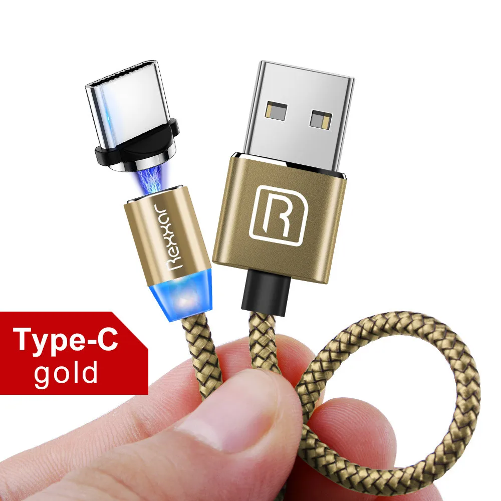 USB Type C Gold Магнитный кабель Быстрая зарядка usb type C кабель магнитное зарядное устройство Micro USB кабель мобильного телефона Кабели для Samsung iphone USB шнур 1 м - Цвет: USB Type C Gold