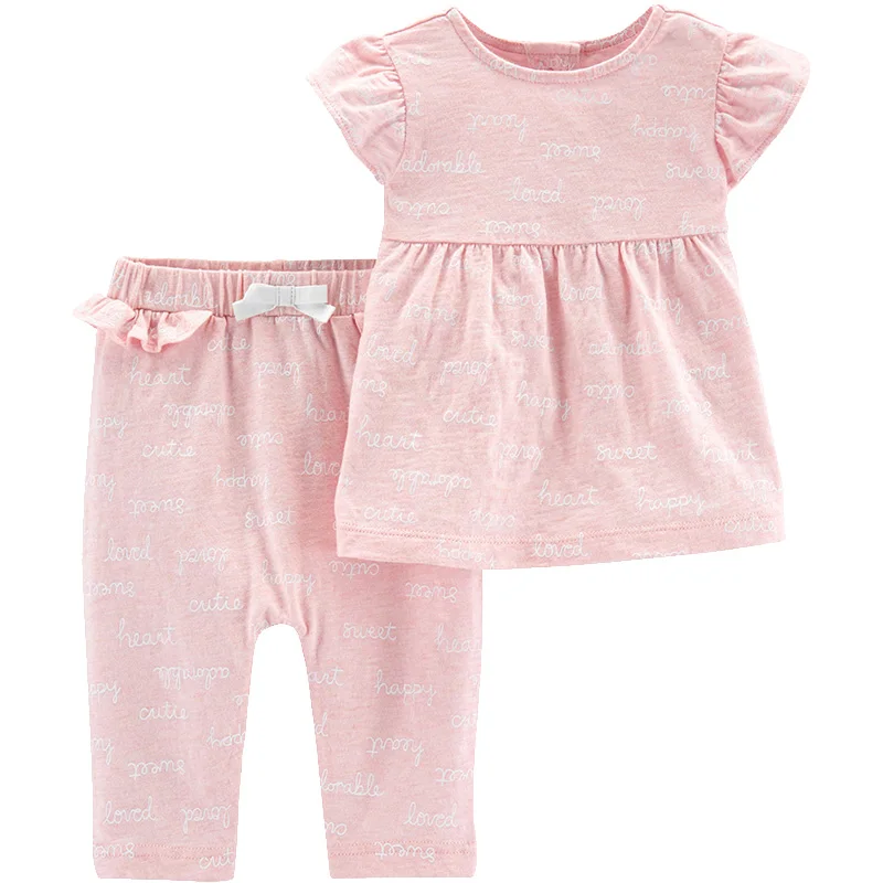 Carters Детские Одежда для девочек 2019 Весна Лето Мода 2 частей лозунг Slub трикотаж Top