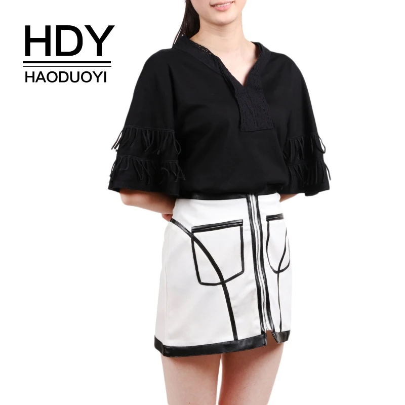 HDY Haoduoyi/брендовые из искусственной кожи женские юбки белая юбка с двойными