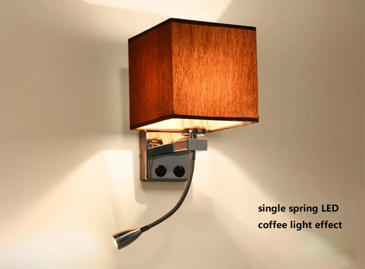 coffee single head 2 в 1 E27 90-260 V светодиодный ткань настенные бра с Спальня прикроватная Регулируемая лампа для чтения 360 градусов вращения настенный светильник - Цвет абажура: coffee single head