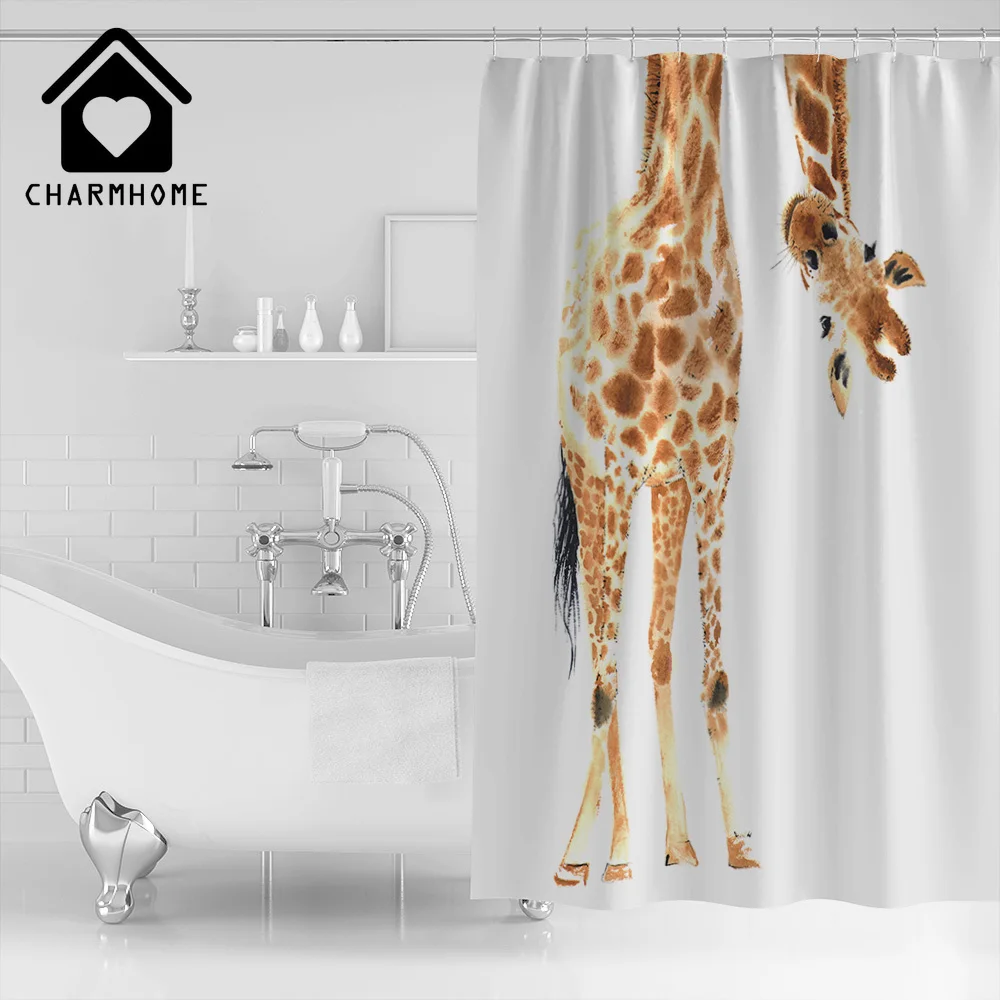 Забавная занавеска для душа CHARMHOME с жирафом африканскими животными акварельными