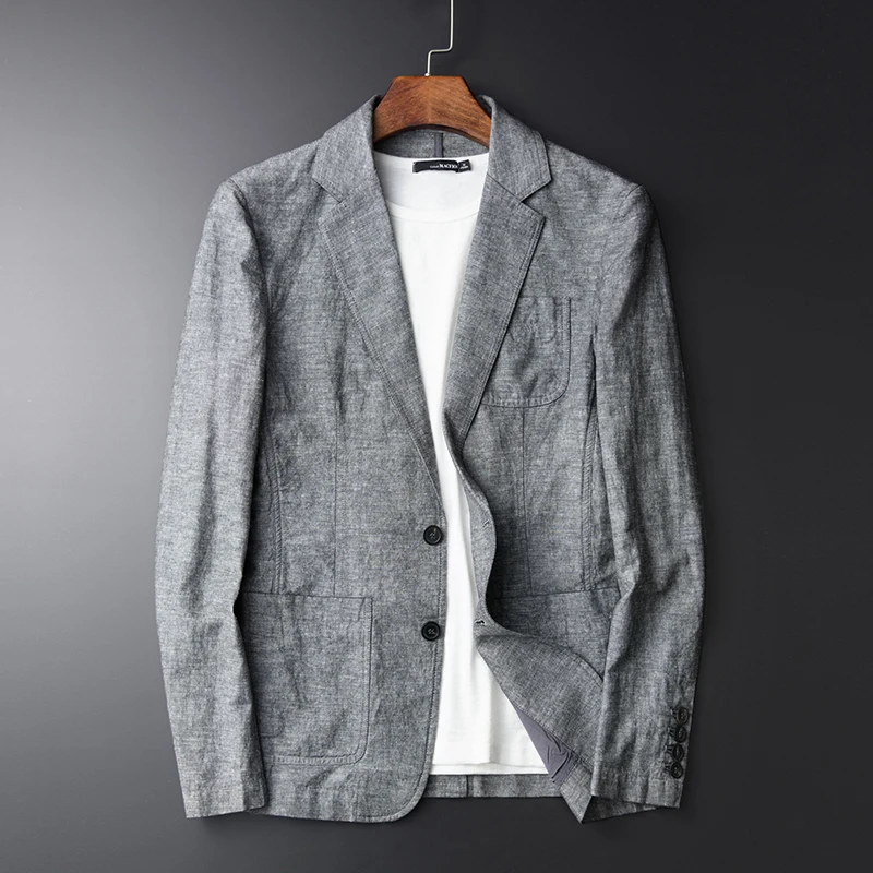 

new arrival fashion blazer Young Man cotton Linen Suit Jacket Autumn Casual Mianma Single Breasted high quality plus size M-3XL