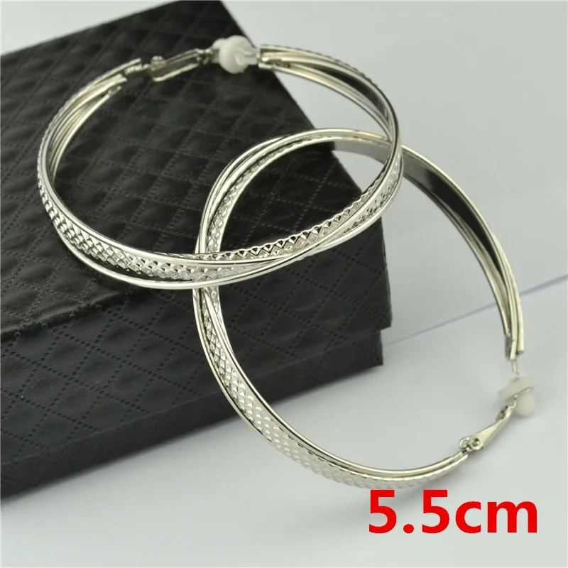 silver clip 5.5cm Серьги на клипсах с большими кругами для женщин, с подушечкой, без пирсинга, без отверстия, золотые, серебряные, сплав, круглые, модные ювелирные изделия, сексуальные, Новинка - Окраска металла: silver clip 5.5cm