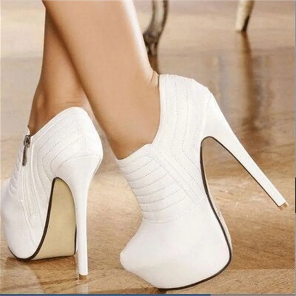 

Post Free white car line leather fabrics, zippers, waterproof 4.5 cm, 16 cm high-heeled shoes, four seasons shoes. size: 35-43