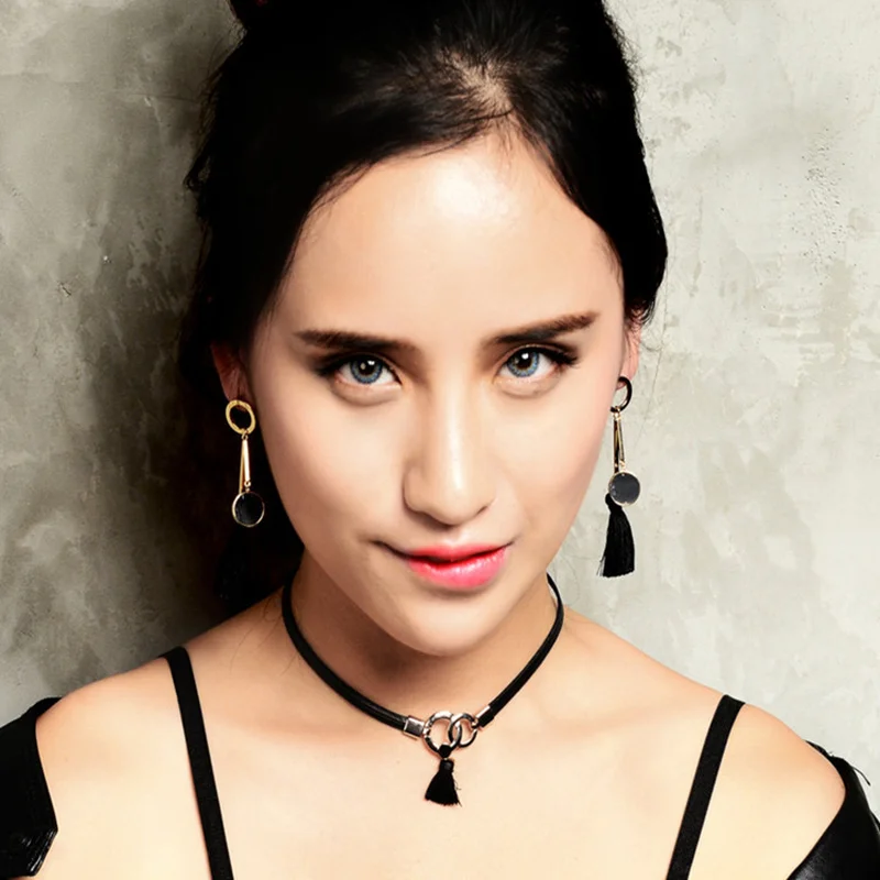 Mossovy простая цепочка для ключицы с кисточками черное ожерелье женщин модное