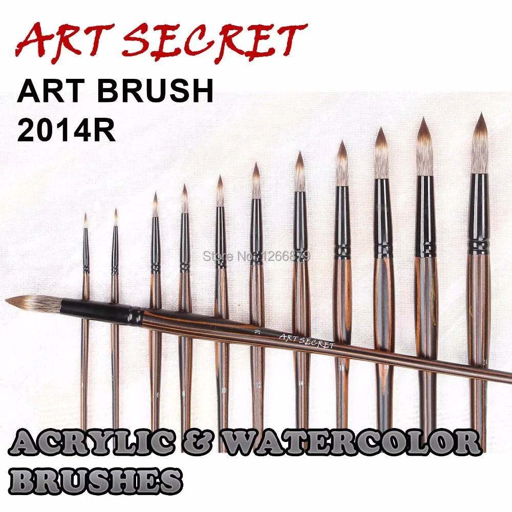ArtSecret Высококачественная Акварельная акриловая краска художественная кисть 2014R Корея таклон волосы черный латунный наконечник Деревянная ручка