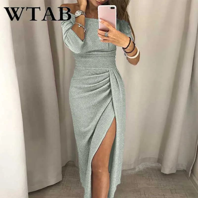 Женское платье с блестками WTAB vestidos рождественское зимнее открытыми плечами