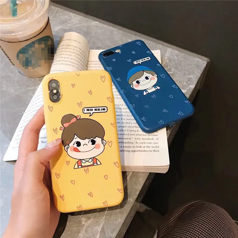 Milk girl and boy couple kawaii phone case for coque iphone XS Max XR X 6S 6 7 8 Plus soft TPU cover cute cartoon cases fundas |