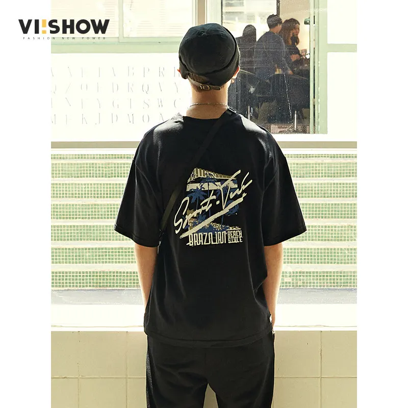 VIISHOW/2018 Летняя мужская футболка с пляжным принтом модная удобная 100% хлопок