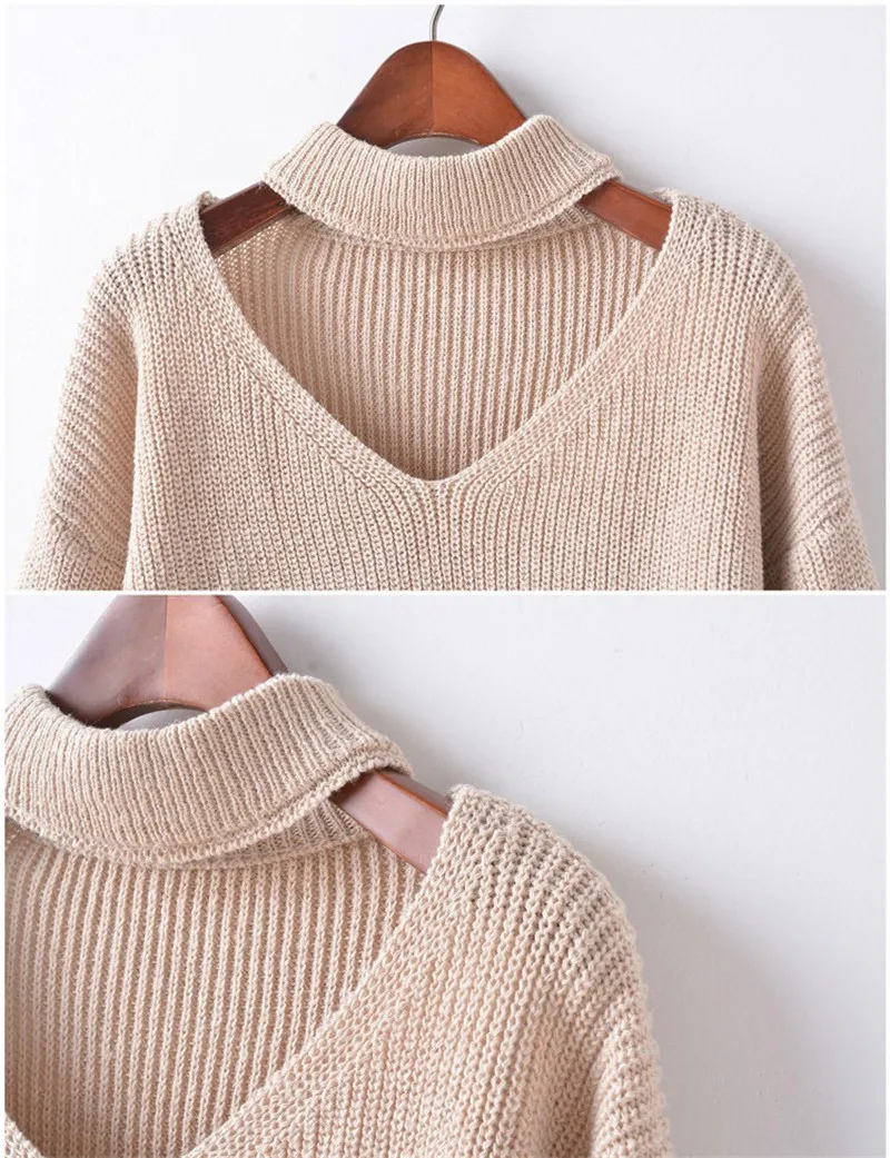 Sweater Zipper Sleeves Knitted Pullover Spring Winter Halter V-neck Jumper Casual Pull Femme Loose Sweaters | Женская одежда