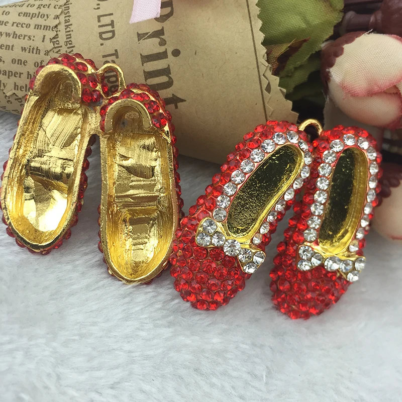 

20pcs/lot Rhinestone Pendant Red Shoes Gold Chunky Pendant for Crystal Bubblegum Beads Bubble Gum Beads Necklace