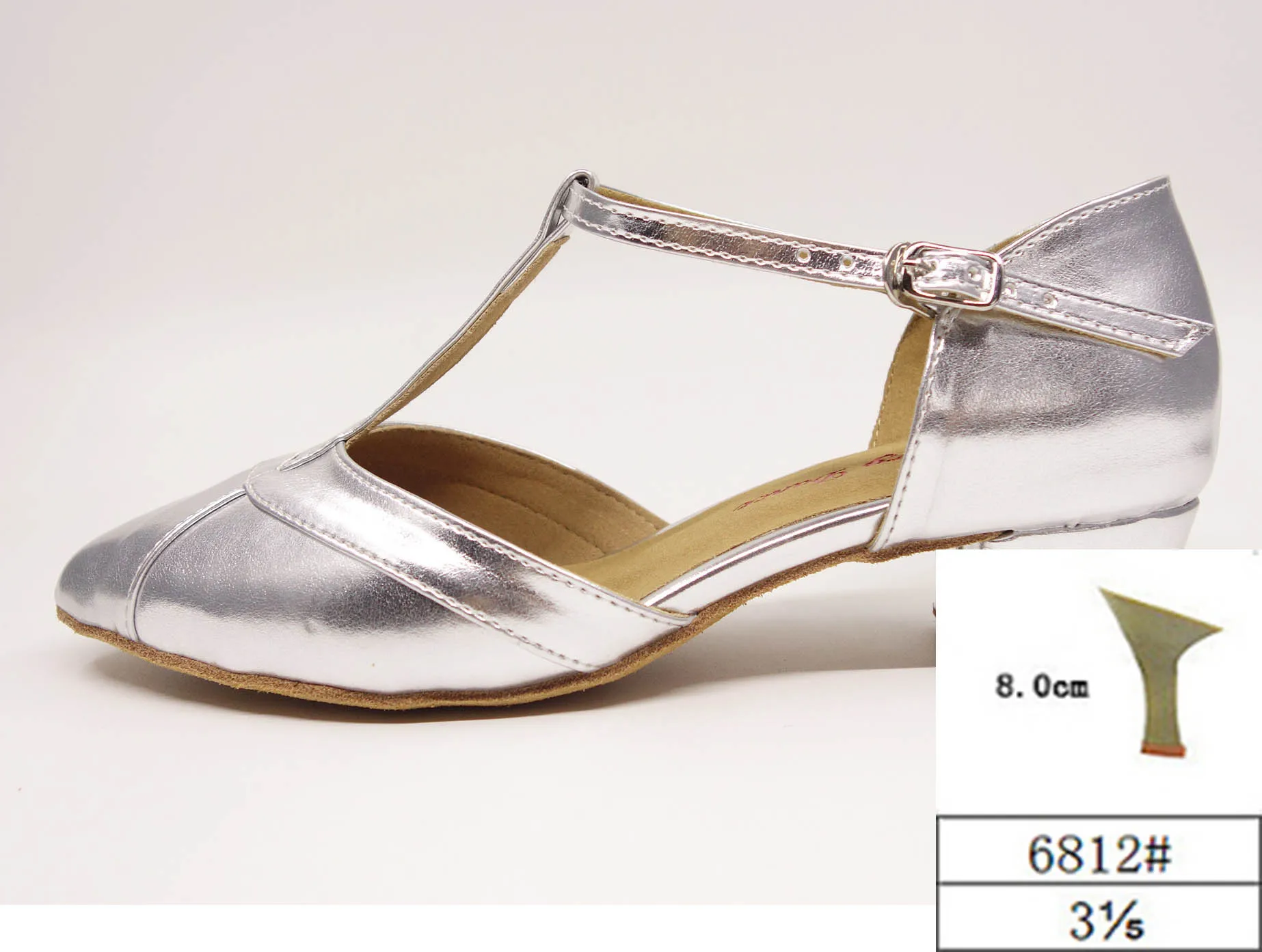Heel-6812 HXYOO/Женские латинский танец сальсы из искусственной кожи; обувь серебристого цвета на низком каблуке 3 см; Обувь для бальных танцев для девочек; ZC48 - Цвет: Heel-6812