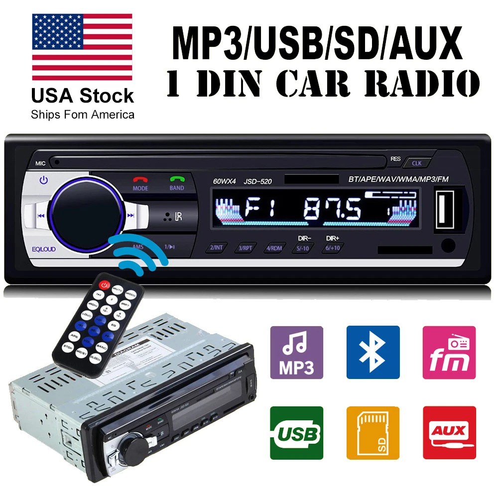 Bluetooth стерео аудио в тире FM MP3 авто радио-плеер с AUX-IN SD USB DC 12 В MMC WMA FLAC 1din