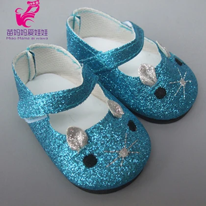 Blue 1" 45 см девочка Gliter розовый синий цвет 7 см милые животные кукла мышка обувь для 43 см Reborn Baby Doll обувь - Цвет: Blue