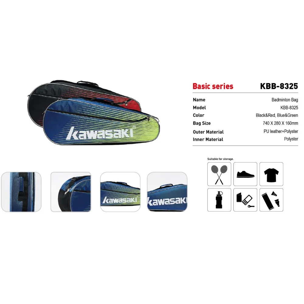 Original Kawasaki Sports Badminton Bag Three Packed Badminton Racket Single Shoulder Tennis Racquet Backpack Bags KBB-8325