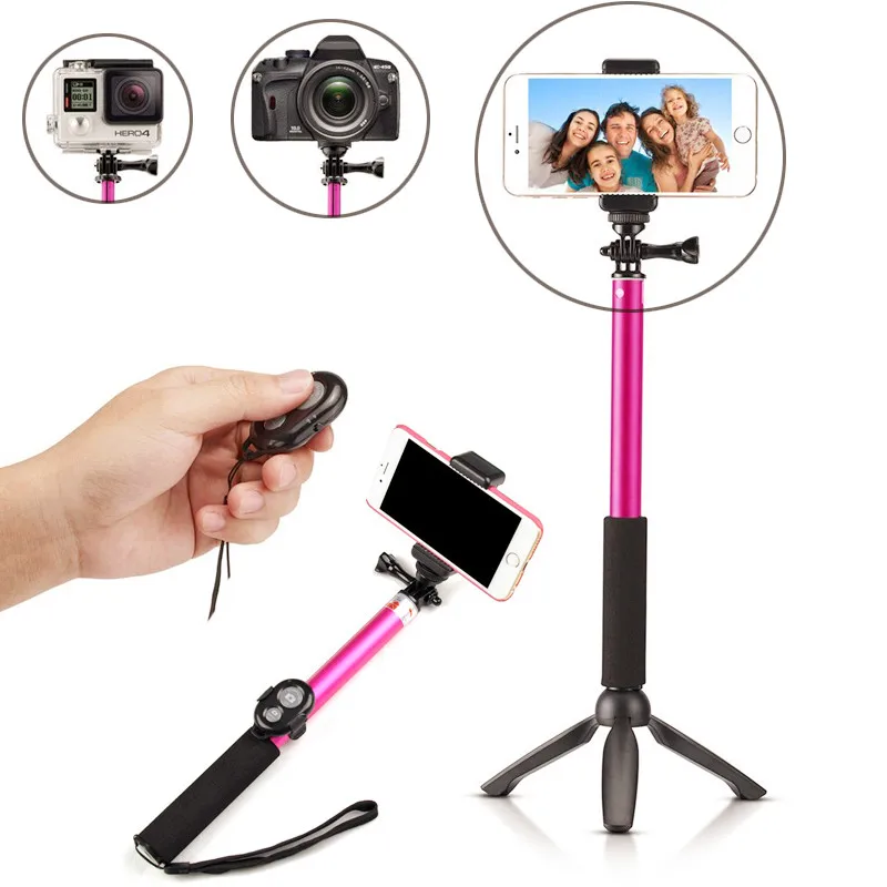 Розовый Bluetooth пульт дистанционного управления затвором камеры селфи палка Gopro 3" монопод+ Штатив универсальный держатель для sony для Xiaomi для samsung S8 NOTE 8 - Цвет: Розовый