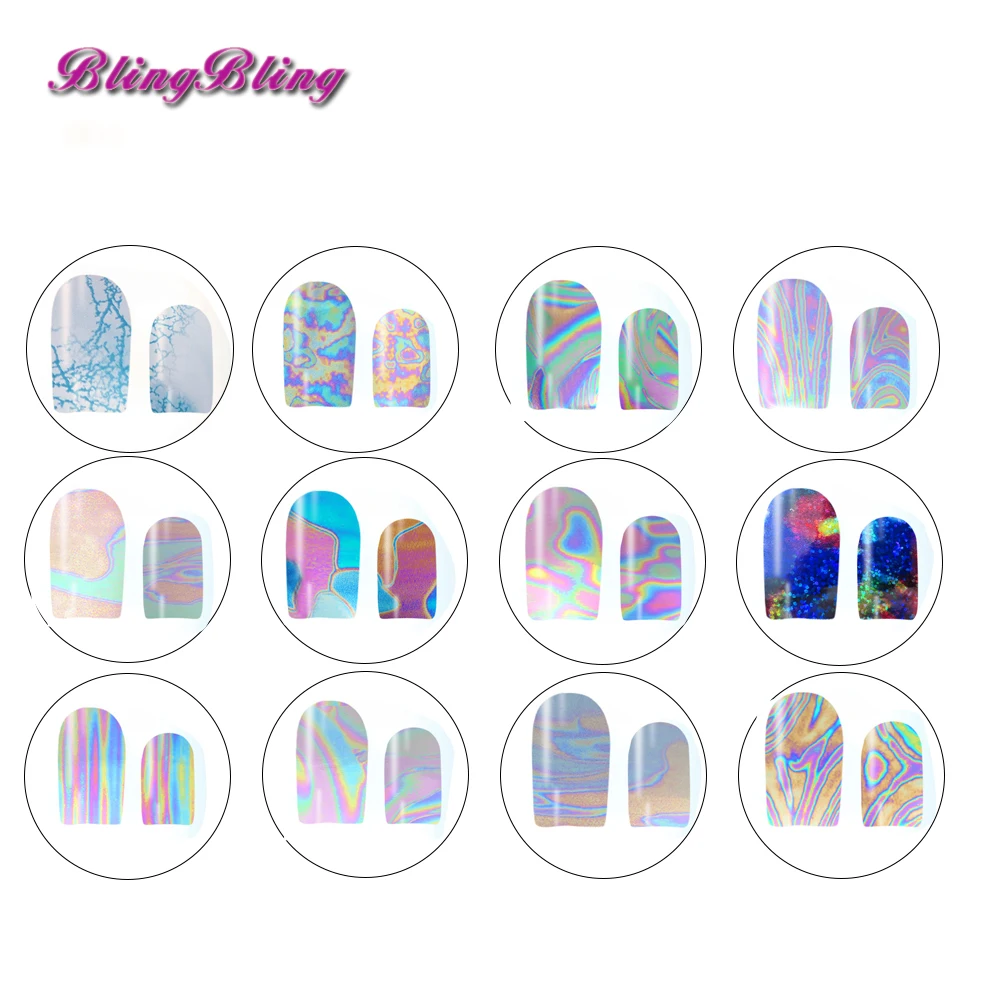 BlingBling 16 шт. голографические лак для Стикеры зеркальный эффект Фольга наклейка