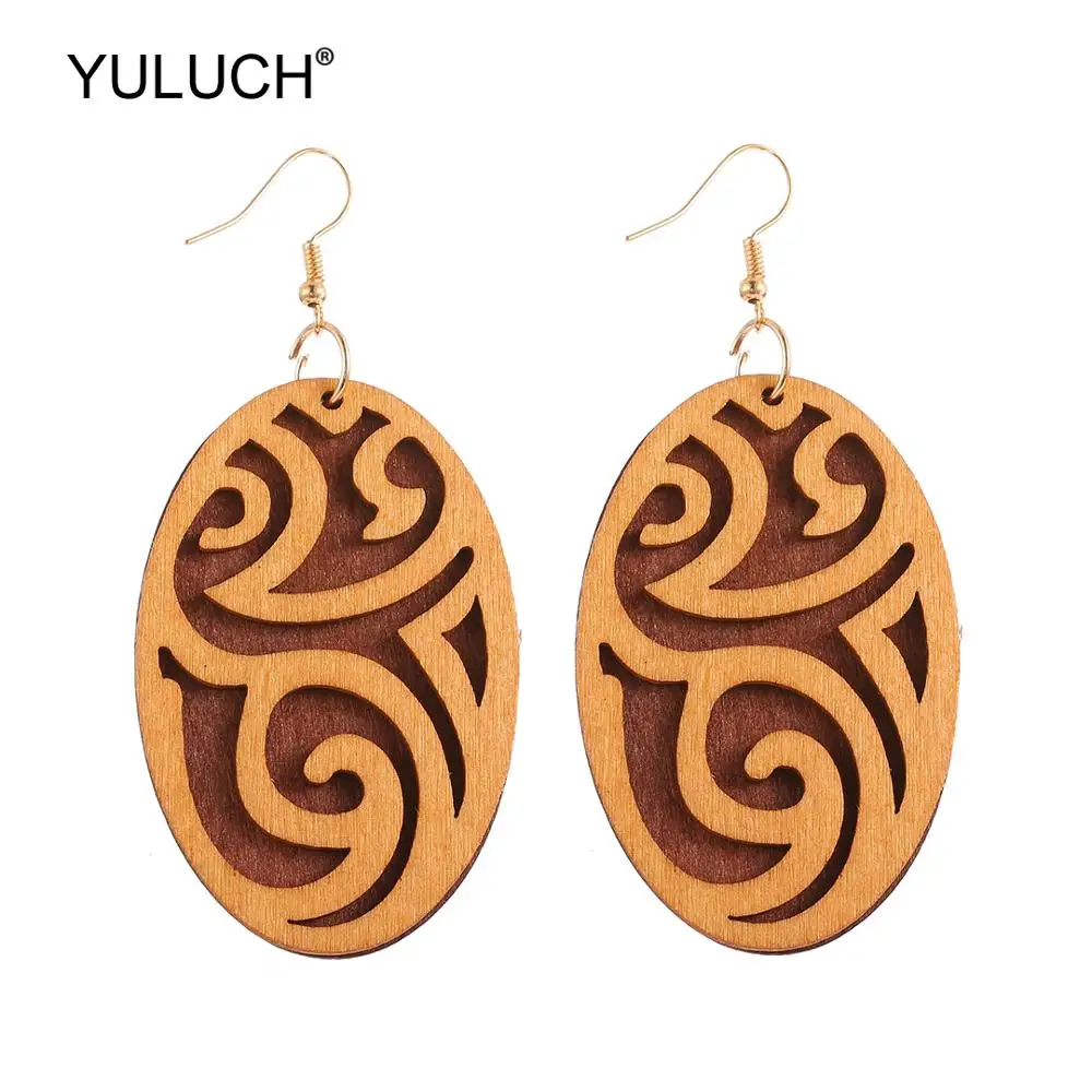 YULUCH винтажные женские коричневые двухслойные деревянные полые цветочные