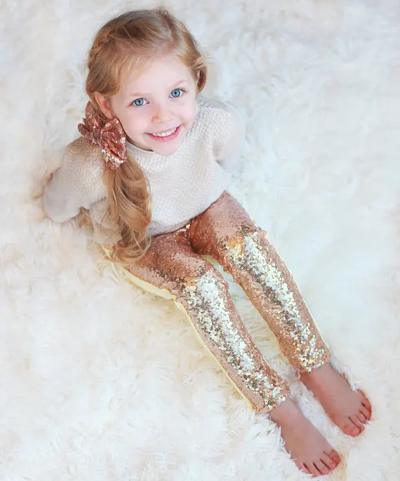 

Girls Sequin Pants Rose Gold Sequin leggings Sparkle Pants Glitter leggings girl's sequin bottoms