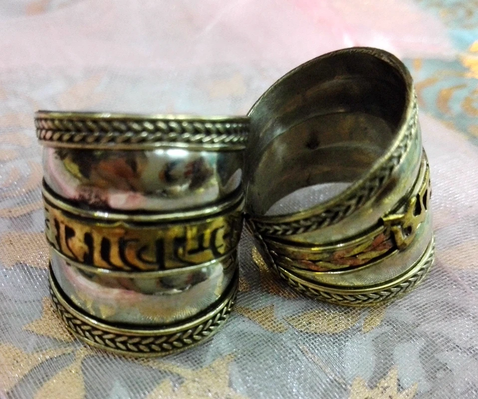 1 шт. отличное Золотое тибетское серебряное широкое кольцо буддизм непальское