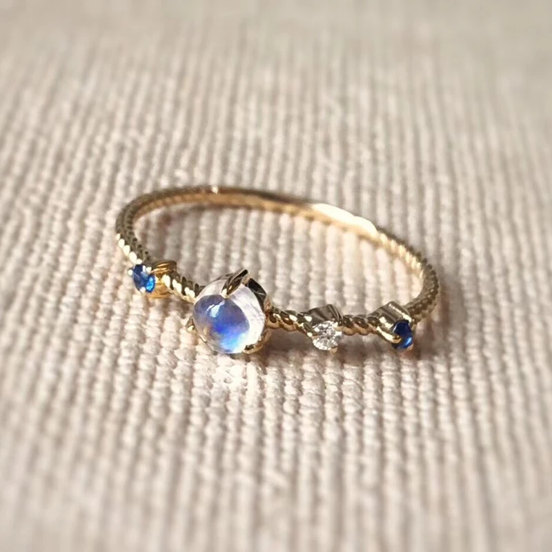 Женское кольцо с лунным камнем Aazuo 18 K желтое золото тонкая цепь любви | Украшения