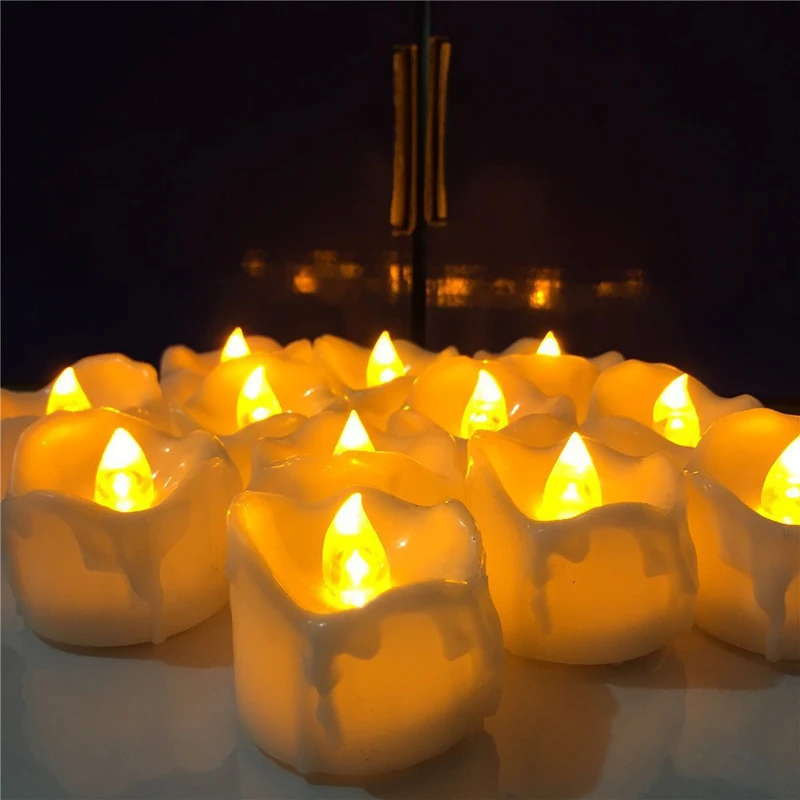 24 шт. светодиодная электрическая свеча для чая Мерцающая мигающая беспламенная в