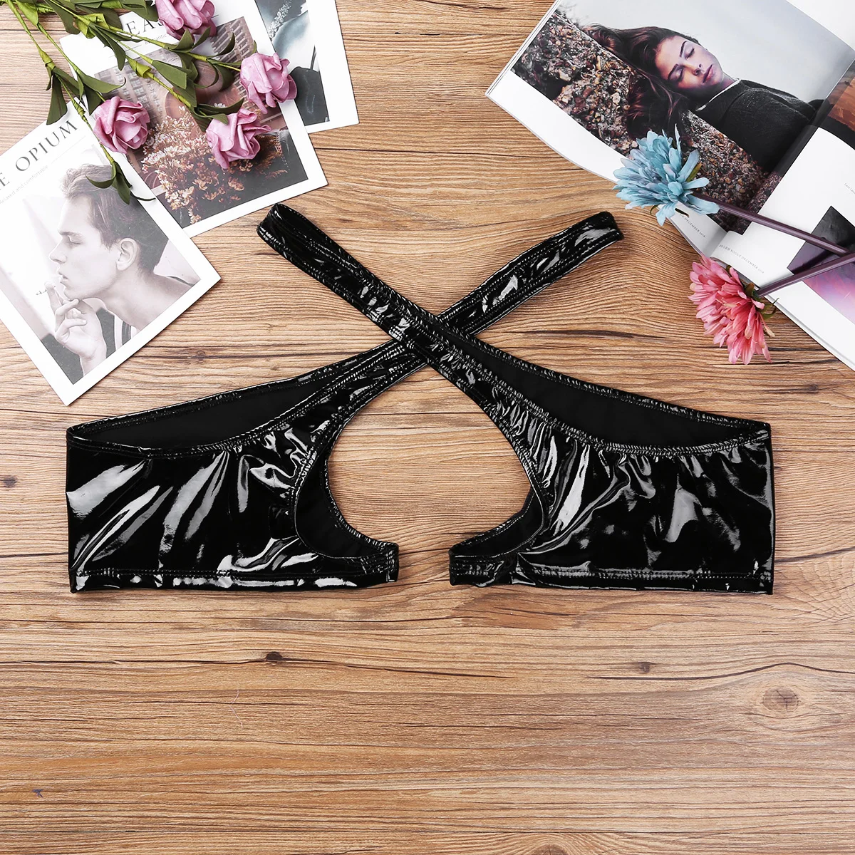 Мужские латексные трусы с мокром эффектом сексуальные трусы-боксёры двумя