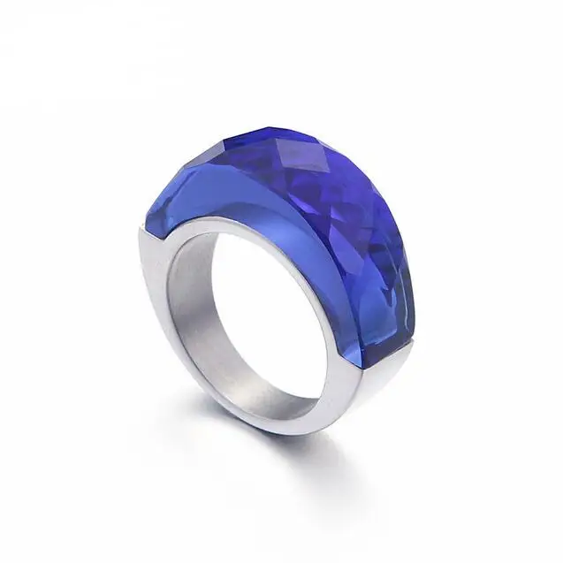 Silver Blue Золотые кольца из нержавеющей стали для женщин большие красные синие оранжевые Фиолетовый Кристалл Кольца для девочек размер 6-9 вечерние ювелирные кольца - Цвет основного камня: Silver Blue