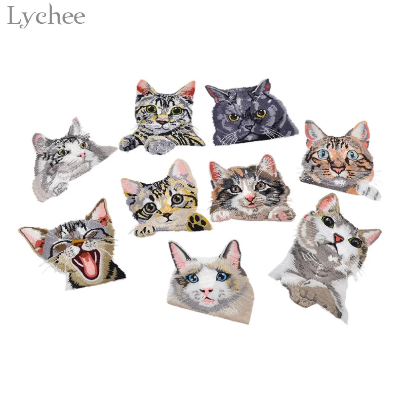 Lychee Life 1 шт. симпатичная вышитая кошка термоклейкая нашивка для одежды сделай сам