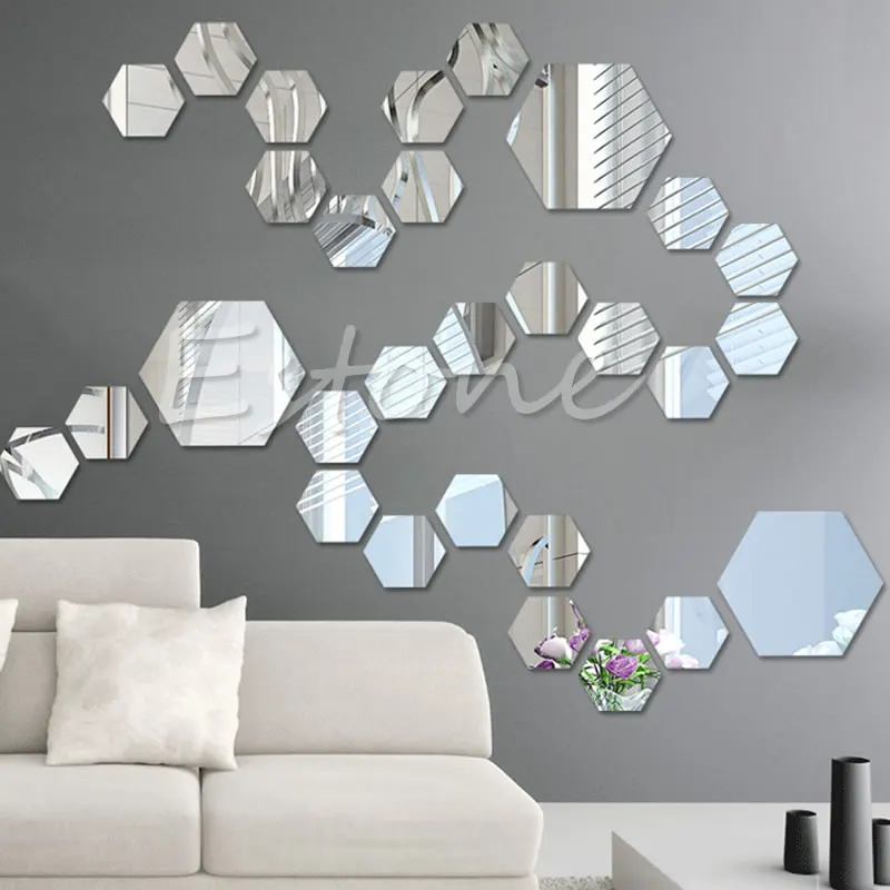 New Qualified Wall Stickers 12Pcs 3D Mirror Hexagon Vinyl Removable Sticker Decal Home Decor Art DIY | Дом и сад