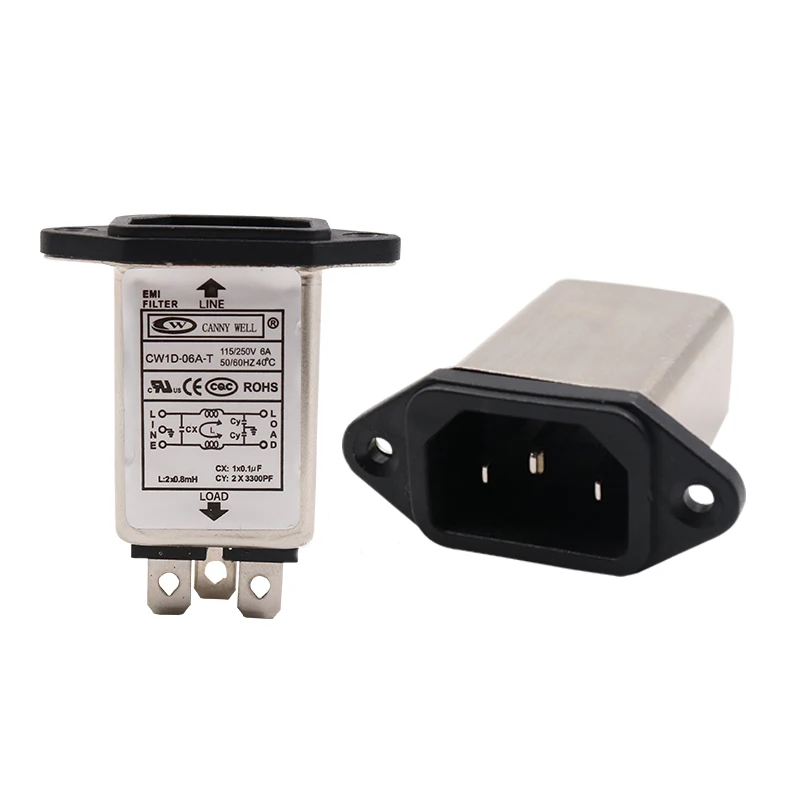 Однофазный фильтр EMI типа 50 Гц, 220 В, блок питания CW1D 3A 6A AC 10A