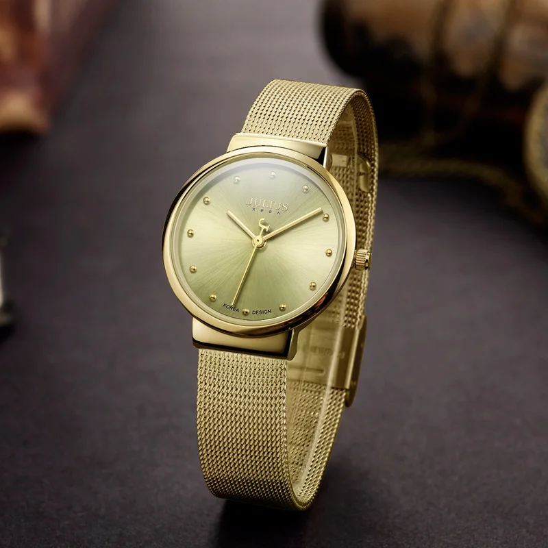 JULIUS JA-426L мужские и женские ультратонкие модные повседневные часы из нержавеющей