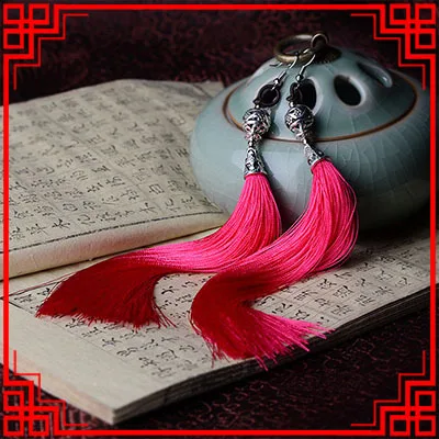 Крупные женские этнические Винтажные серьги розово-красные с бахромой китайские