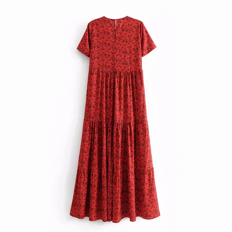 2019 Женская мода милый цветочный принт Плиссированное нарядное длинное платье