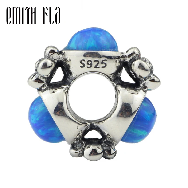 Genuine 925 Sterling Silver Blue Triangle Charm Beads Fit Original Brand Bracelet Jewelry Guava Vintage Bead for Making | Украшения и