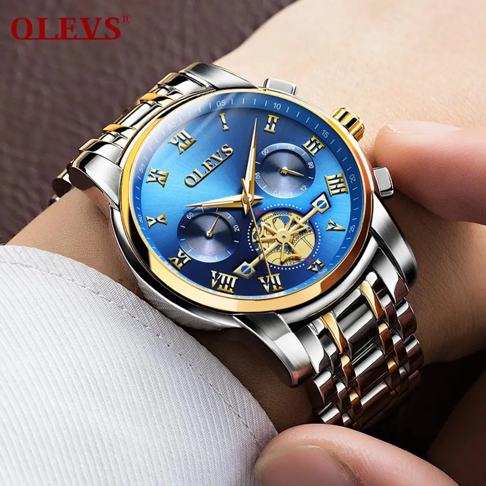

OLEVS Mens Watches Luxury Top Brand Blue Watch Men Relogio Masculino Automatic Date Watch Quartz Luminous Calendar Wristwatch