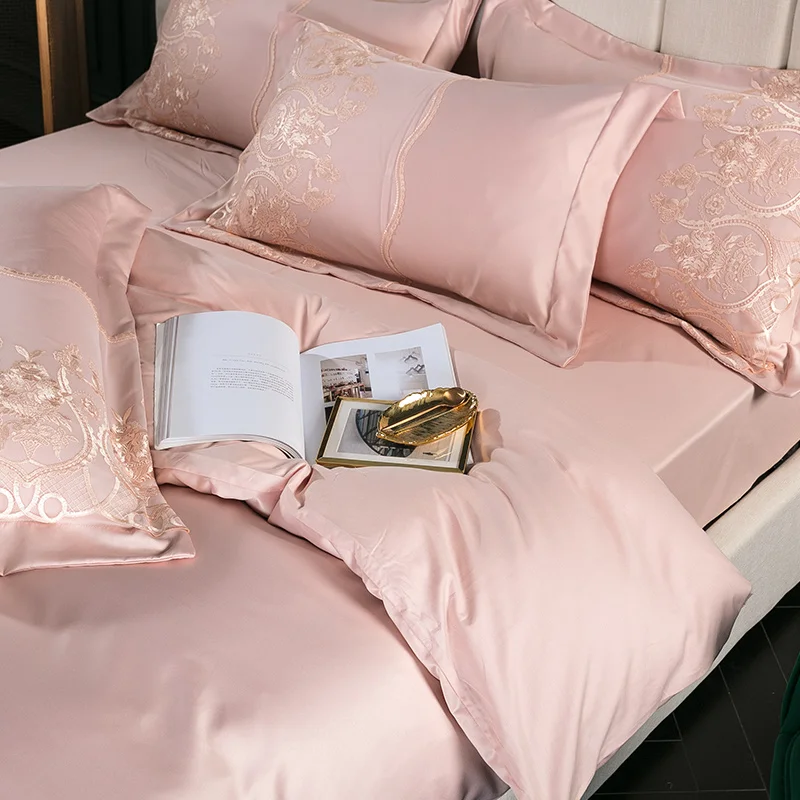 Белое, розовое, серое сатиновое постельное белье, пододеяльник, хлопок, простыня king size, комплект постельного белья, Комплект постельного белья ropa de cam