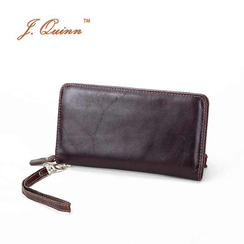 

J.Quinn Vintage Clutch Wallets with Wrist Strap Unisex Soft Oil Wax Leather Zip Around Handy Bags for Men Women Organizer Purse