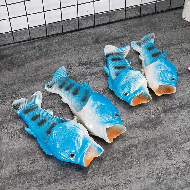 Синий Fashion fish-Shaped female Drag Slippers flip-flops Summer Outdoor Couple Beach Slippers Breathable Unisex Beach Shoes - Цвет: Синий