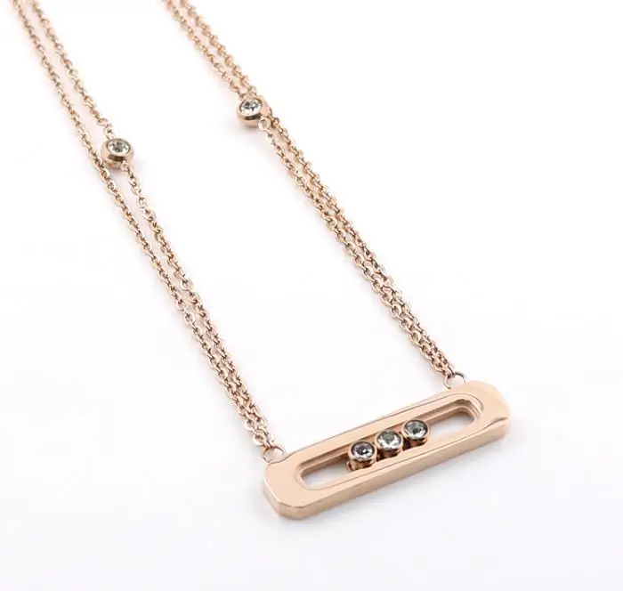 Rose Gold Женское Очаровательное ожерелье из нержавеющей стали, розовое золото, длина 45 см, CZ ожерелья со стразами, роскошные ювелирные изделия для девушек - Окраска металла: Rose Gold