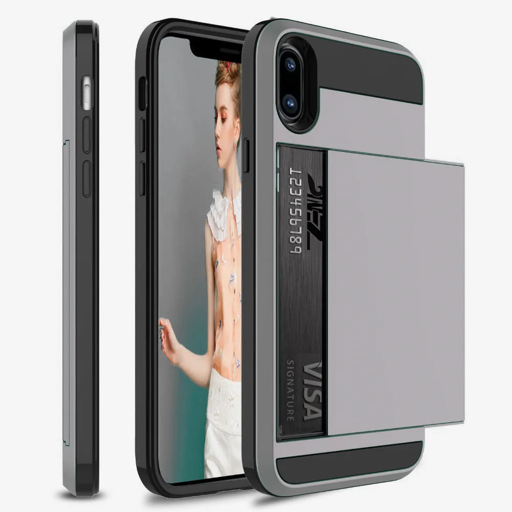 Для iPhone X XS Max 7 8 XR 5 SE 6 Чехол-кошелек держатель для карт ID Слот раздвижной для двери Скрытая Карманный чехол для iPhone 5 5 S 6 6S Plus 7