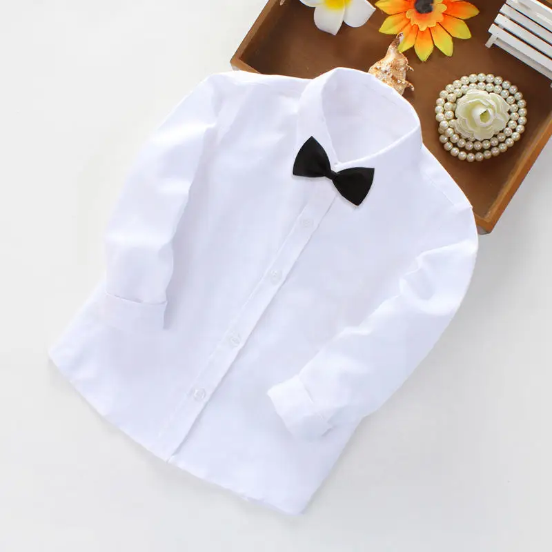 Black Bow Новые модные белые рубашки для маленьких мальчиков осенние хлопковые топы с длинными рукавами, рубашка с отложным воротником для маленьких мальчиков 3, 4, 8, 12 лет, одежда - Color: Black Bow
