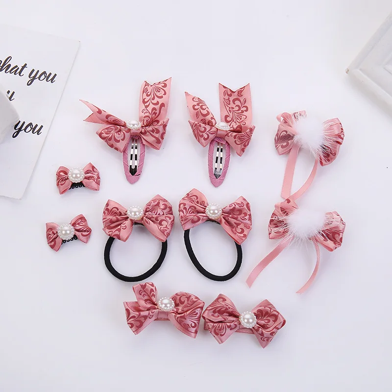 1set=10pcs Children's hair accessories girls' simple headband bow hairpin | Красота и здоровье