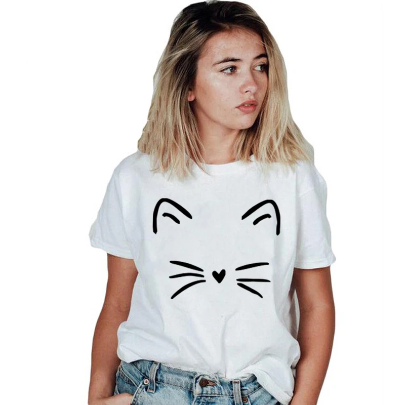 Женская футболка с рисунком LUSLOSPlus белая и серая рубашка котенком Meow очень мягкая