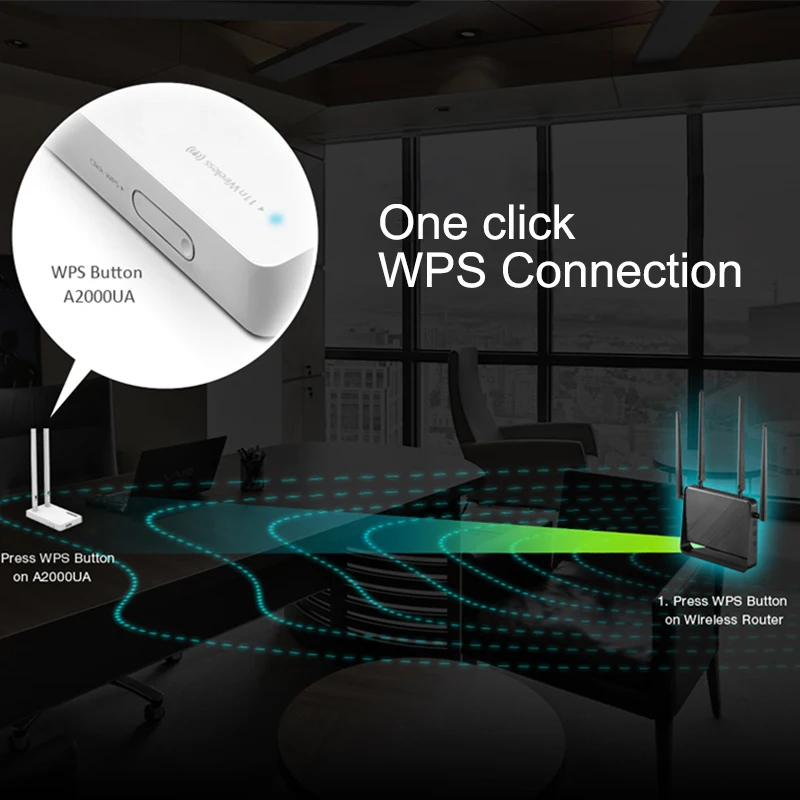 TOTOLINK A2000UA AC1200 USB Dual Band Беспроводной Wi Fi сетевой адаптер с 2 * 5dBi внешние съемные