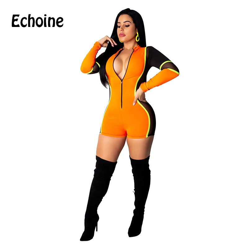 Echoine 2019 Новый женский комбинезон цветной сетчатый прозрачное облегающее